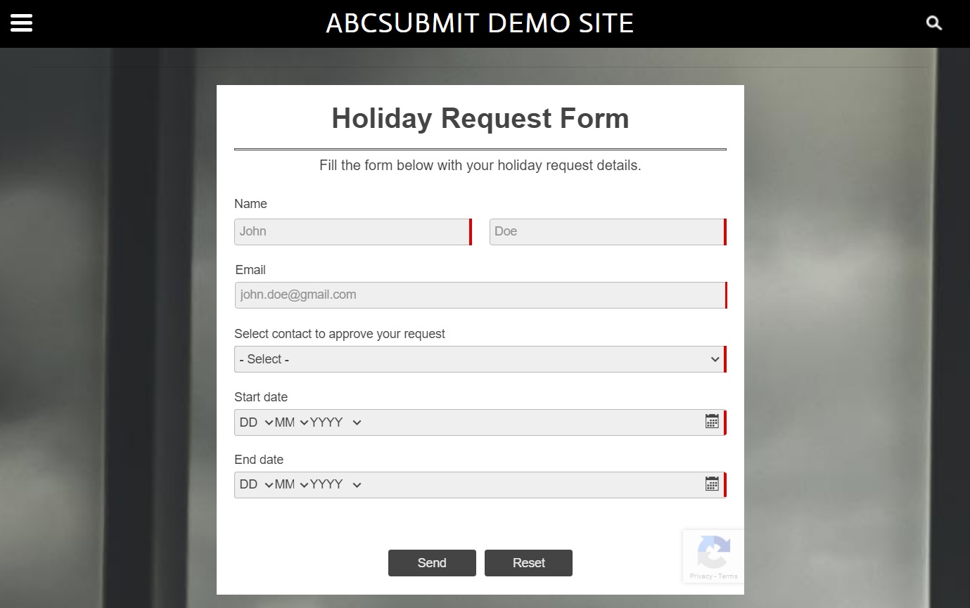 Website form builder connected to database storage