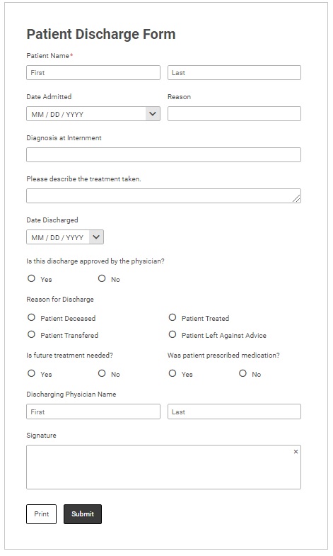 Responsive online form used before generating a completed PDF